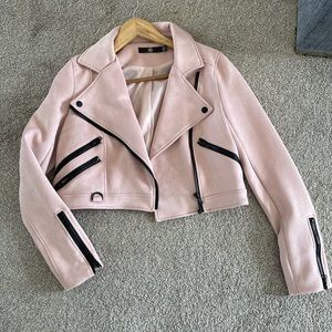 BNWOT motorcycle cropped suede pink / blue jacket sz 0 xs